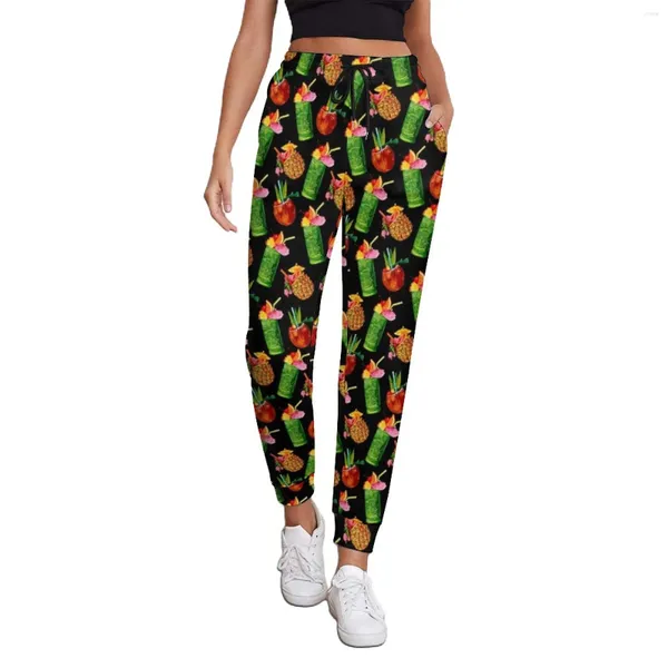 Pantaloni da donna Ananas Jogger Modello Tiki Cocktail femminile Pantaloni sportivi streetwear Pantaloni con grafica retrò primaverile Grandi dimensioni