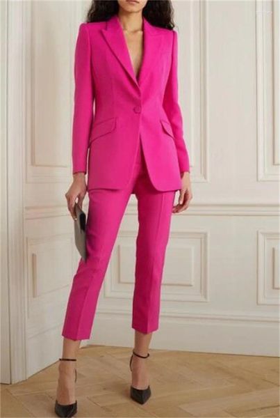 Zweiteilige Damenhose, rosa, schmal geschnittene Damenanzüge, Business-Dame, formelle Party, Kostüm, Homme, 2 Stück (Jackenhose), nach Maß