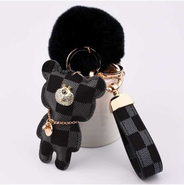 Bär Hair Ball Design Auto Schlüsselbund Favoriten Blumenbeutel Anhänger Charme Keyring Halter für Männer Geschenk Mode PU Animal Kette Accessoires Llavero P0N8