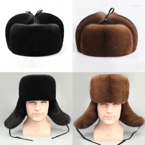 Береты, зимние шапки из искусственного меха в русском стиле, теплые ветрозащитные искусственные мужские шапки-бомберы, черные повседневные плюшевые шапки-ушанки