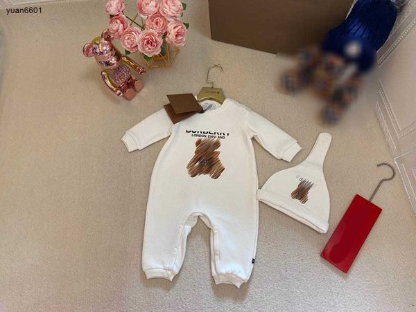 Popular macacão infantil conforto meninos meninas conjuntos de bodysuit tamanho 59-90 boneca urso impressão bebê recém-nascido rastejando terno e chapéu pontiagudo jan20