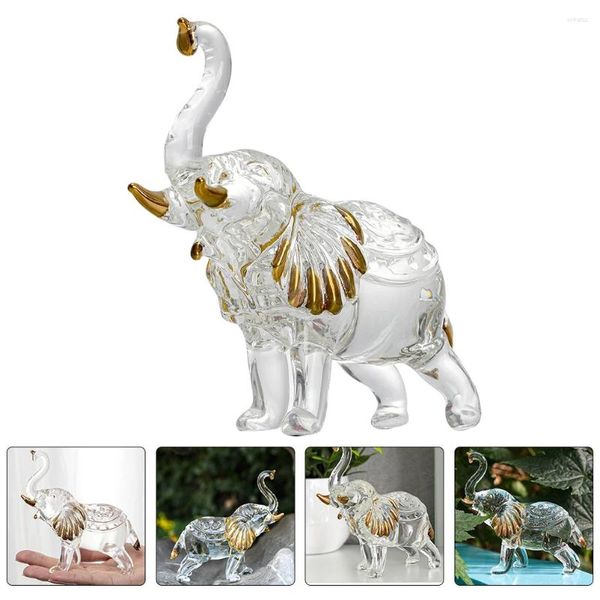 Estatuetas decorativas estátua de elefante estatueta de cristal escultura animal sorte mão soprada riqueza tronco decoração artesanato ornamentos