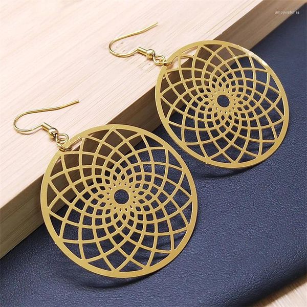 Brincos pendurados flor da vida para mulheres de aço inoxidável geometria sagrada gota brinco jóias bijoux acier inoxidável femme