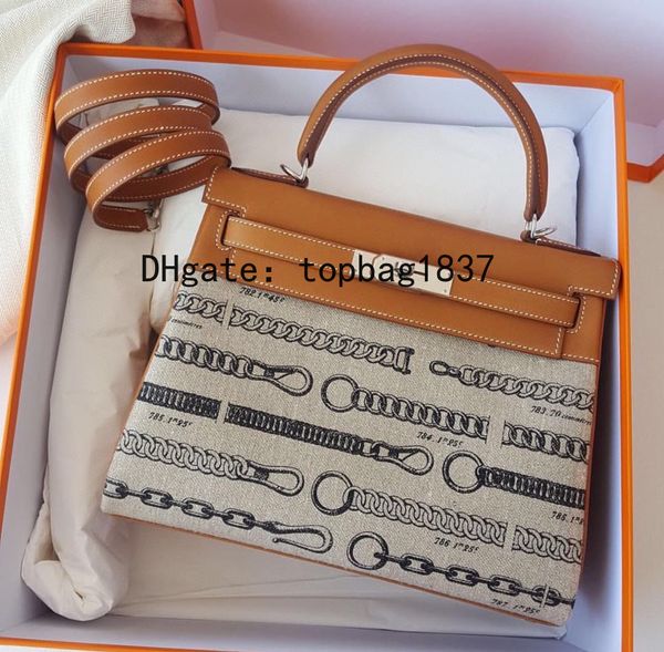 Дизайнерская сумка-тоут 28 см 10А зеркального качества коричневого цвета, общая кожаная сумка из ткани ручной работы с принтом цепочки в ковбойском стиле, специальный индивидуальный стиль с коробкой