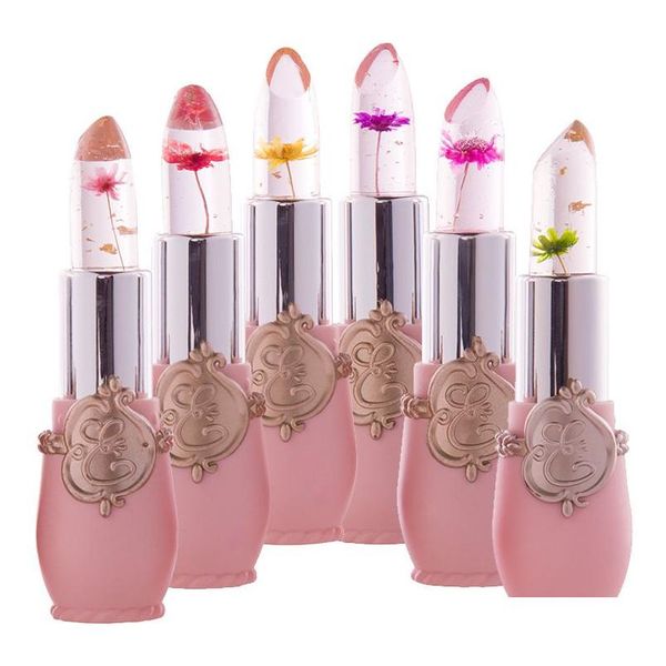 Lippenstift-Blumen-Lippen-Feuchtigkeitscreme Langlebiges Gelee-Blumen-Make-up Veränderte Farblippen Blam Pink Transparent Barra De Labios Larga Dr Dhx3D