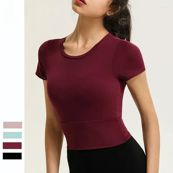 Camisas ativas lo slim adequado para roupas de fitness feminino curto vestido de yoga com almofada no peito apertado sexy manga esportes topo