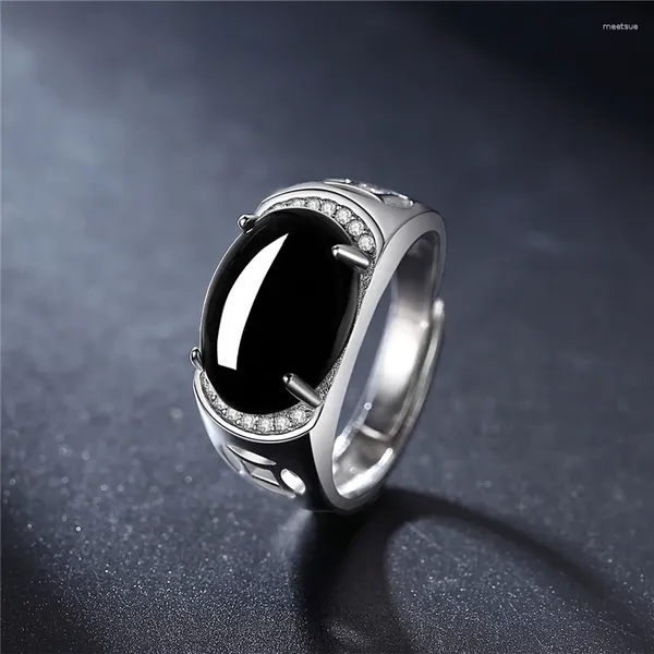 Anelli a grappolo KOFSAC Moda argento sterling 925 per uomo Retro monete antiche vuote stile etnico anello di agata nera gioielli maschili