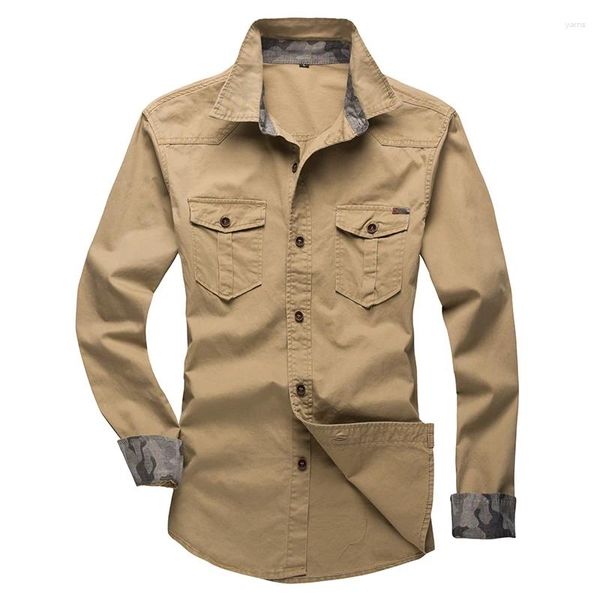 Camisas casuais masculinas tático militar ao ar livre camuflagem blusa de algodão outono primavera jaqueta multi bolso masculino manga longa casaco