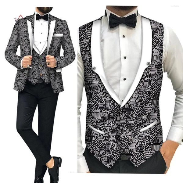 Abbigliamento etnico Stampa africana 2 pezzi Giacca e gilet da uomo Dashiki Set da uomo Bazin Plus Size Tradizionale WYN1085