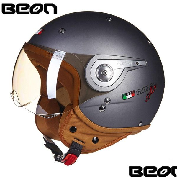 Caschi moto Beon Casco 3/4 viso aperto Chopper Vintage 110Dy Moto Casque Casco Motocicleta Capacete Uni Drop Delivery Automobile Dhzru