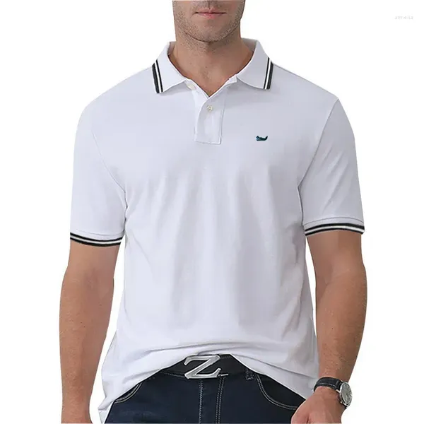 Polos masculinos de algodão casual camisa polo masculino verão tipo ajuste respirável anti-rugas manga curta cor sólida masculino lapela camisetas