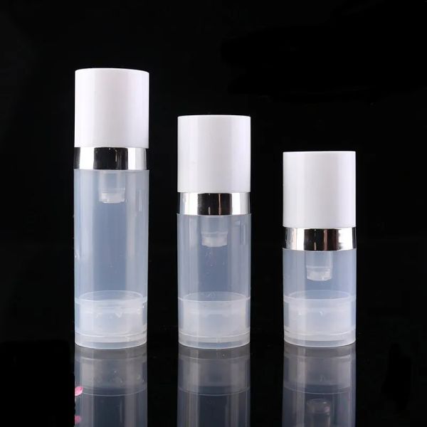 Großhandel Leere 5 ml 10 ml Airless-Flaschen Klare Vakuumpumpe Lotionsflasche mit silberner Ringabdeckung Kosmetikverpackung BJ