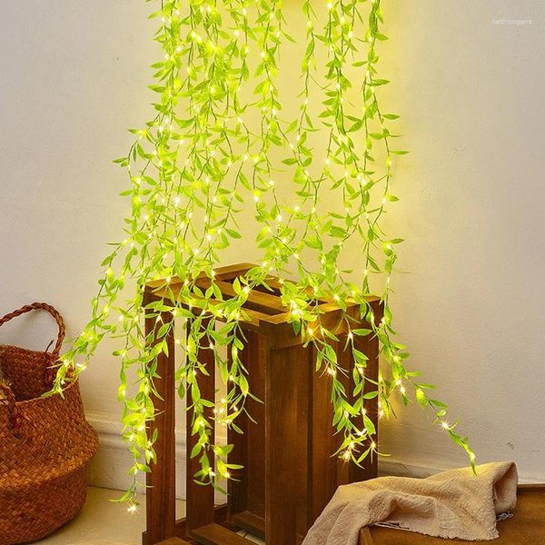 Cordas USB Folha Artificial LED String Luzes Garland Flor Lâmpada Pendurada Planta Fada para Casamento Festivo Casa Decoração do Quarto