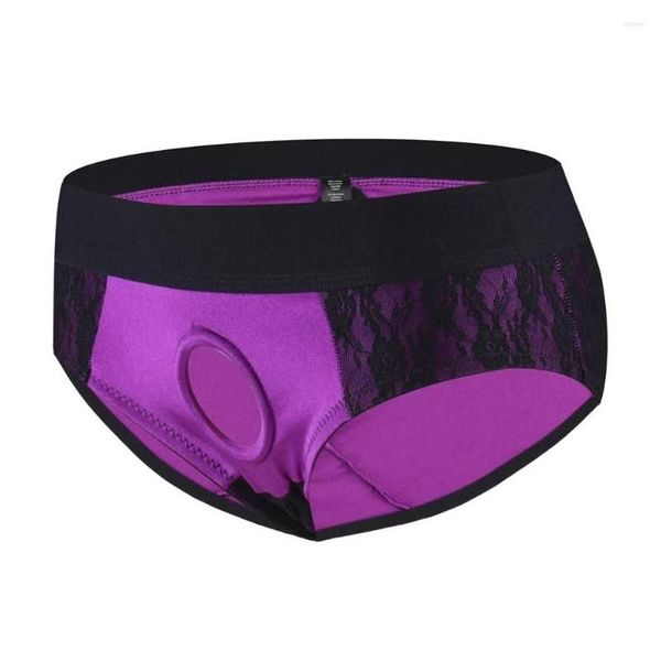 Mutandine da donna Mutandine da donna Slip a Y Intimo senza schienale in pizzo Indossabile con cinturino per imbracatura per donna Uomo Lingerie Foro aperto per pene Gay Dh5Tg