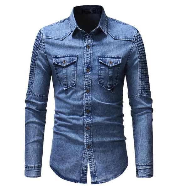 Büyüleyici Sonbahar ve Kış Uzun Kollu Gömlekler Men039s Denim Gömlek Boho Düğmesi Up Jeans Ceket Bluz Gri Blue7691811