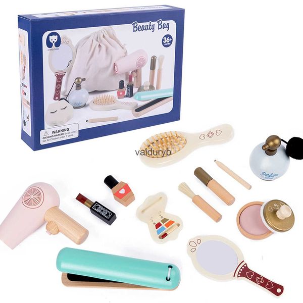 Beauty Fashion Niedliche Kommode Holzspielzeug-Set für Mädchen, Rollenspiel, Make-up, Kinderspielhaus, Simulation, Schönheit, Kamm, Haartrockner, 2–6 Jahre, Geschenkevaiduryb