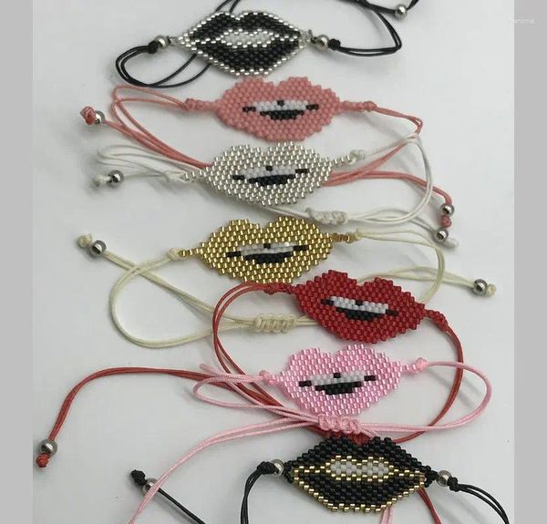 Pulsera De Cuentas Tejida A Mano Moda Labios Personalidad Simplicidad Ajustable Bohemia Unisex Bola De Arroz