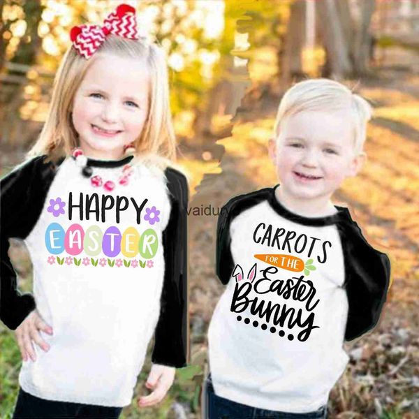 Camisetas Feliz Páscoa T-shirt Páscoa ld Manga Raglan Roupas Tops Irmão Bonito Coelhinho Ovo Impressão Meninos Meninas Roupa de Festa Crianças Tee Shirtvaiduryc