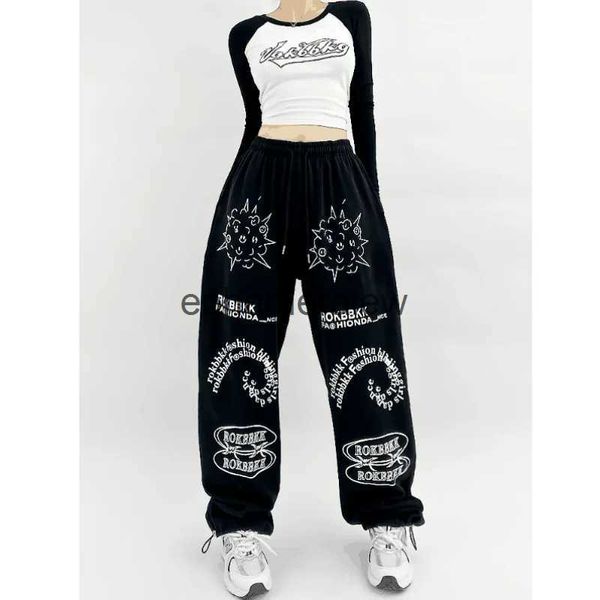 Calças femininas capris mulheres sweatpants preto cintura alta solta personalidade impressão jazz dança calças moda casual hip hop calças largas perna streetwearephemeralew