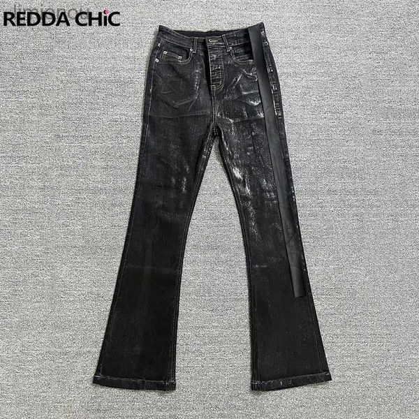 Jeans masculinos REDDACHIC Black Wax Coated Flare Jeans Homens Stretchy Fitted Matte Texturizado Bootcut Calças Patchwork Vintage Y2k Hip Hop CalçasL240119