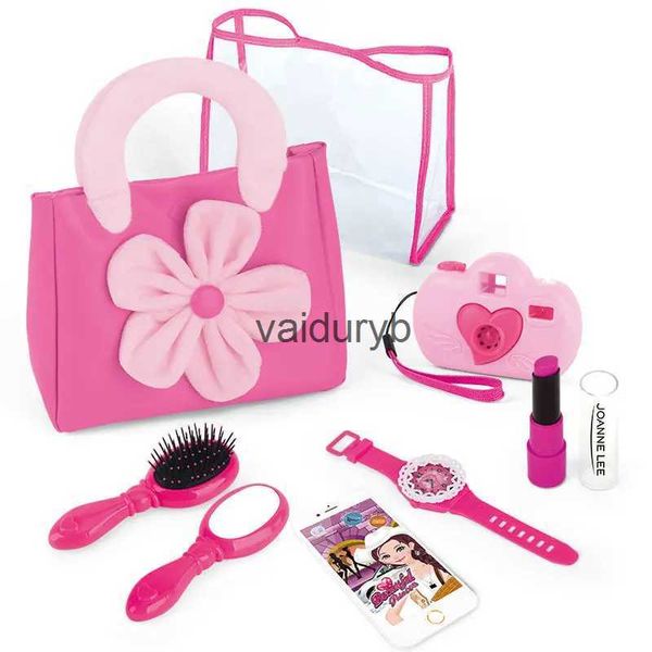 Kit de maquiagem de simulação de moda de beleza para meninas brincar conjunto de maquiagem pente de relógio de câmera com bolsa floral rosa para meninas ótimas e aniversário Chvaiduryb
