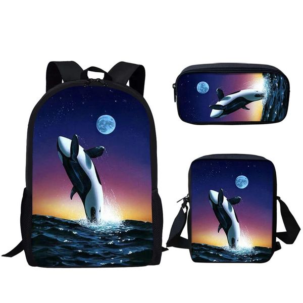 Bags School Taschen 3Set für Teen Boys Girls Killer Whale Orca Print Travel Rucksack für Kinder Casual Bookbag großer Kapazität Rucksack