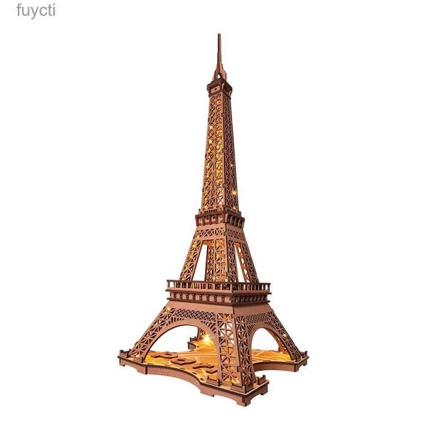 Artes e Ofícios Robotime 3D Jogo de quebra-cabeça de madeira Noite da Torre Eiffel 1 638 Modelos para Crianças Adultos DIY Kits de Artesanato Presente DIY com Luz YQ240119