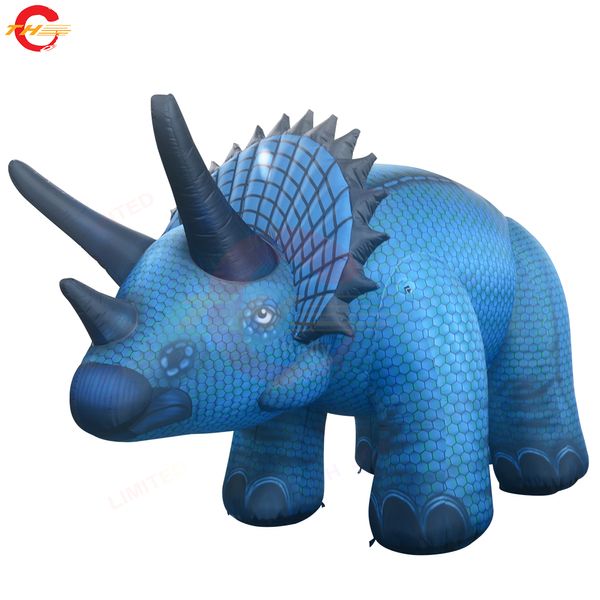 Promozione di attività all'aperto Modello di drago gonfiabile replica di triceratopo blu lungo 7 m 23 piedi di nave con porta libera in vendita