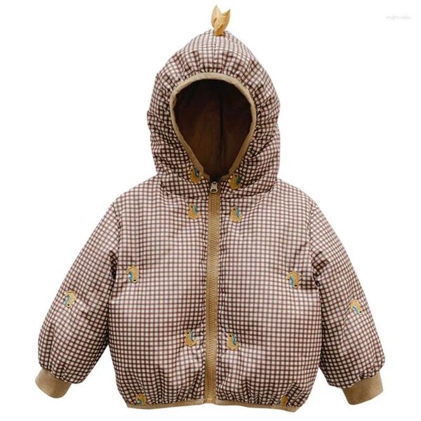 Piumino Kruleepo Baby Kids Motivo a quadri Moda Giacca con cappuccio Bambini Ragazze Ragazzi Autunno Inverno Cappotto caldo Capispalla corto