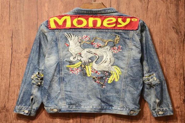 Mode Denim Jacke Männer Designs Geld Druck Patch Blau Jean Jacke Für Männer Hip Hop Distressed Loch Denim Jacken 3972380