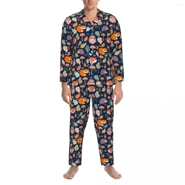 Indumenti da notte da uomo divertenti autunno carino stampa autunnale casual allentato pigiama oversize set da uomo a maniche lunghe Kawaii Room Design pigiami