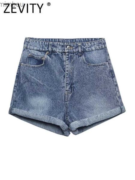 Shorts femininos Zevity Mulheres Vintage Pocket Patch Hem Roll Up Confortável Denim Shorts Lady Casual Zipper Hot Shorts Chic Pantalone Cortos P1033L240119