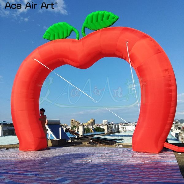Atacado lindo arco de publicidade inflável em forma de maçã arco vermelho colorido entrada decorativa para playground com grande desconto