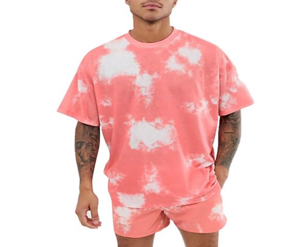 Fatos de treino de verão dos homens moda tie dye impressão duas peças shorts meninos hiphop streetwear t camisa shorts Whole5657820