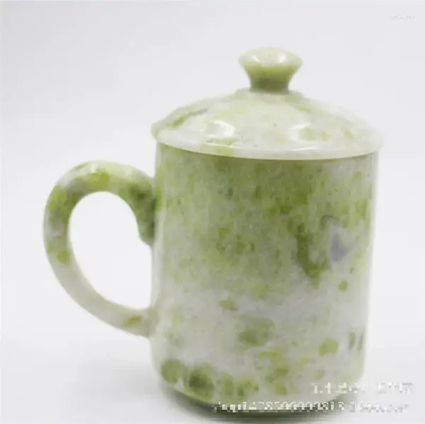 Tazze da tè Tazza in vera giada con manico e coperchio Tazze da tè Cerimonia cinese Giada Tazza da tè in pietra naturale Tazza dritta Salute Gongfu Teaware