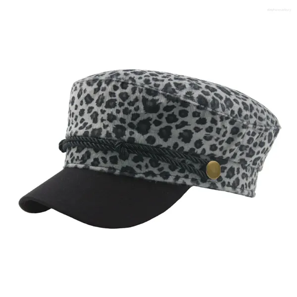 Cappelli a tesa larga Cappello leopardato da donna retrò grande in pelle top piatto stampa berretto blu scuro casual giovane donna regalo di compleanno berretti da baseball