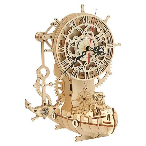 Инструменты для рукоделия Пазлы с часами Модельный комплект Деревянные головоломки 3D-пазлы Наборы для деревянных конструкций 3D Деревянные головоломки Изготовление настольных часов Пиратские часы YQ240119
