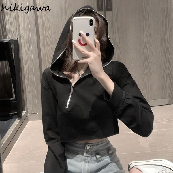 Langärmeliger Harajuku Hoodie Damenbekleidung Hoodie Reißverschluss Crop Top Langärmeliger koreanischer schwarzer Pullover 2024 Ropa Mujer 27u420 240119