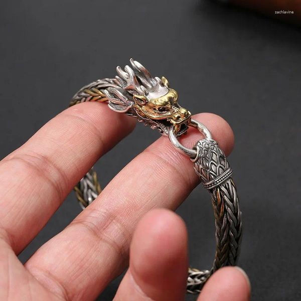 Link Armbänder Domineering Braid Kette Drachenkopf Armband Für Männer Frauen Persönlichkeit Zwei Ton Hip Hop Schmuck Zubehör