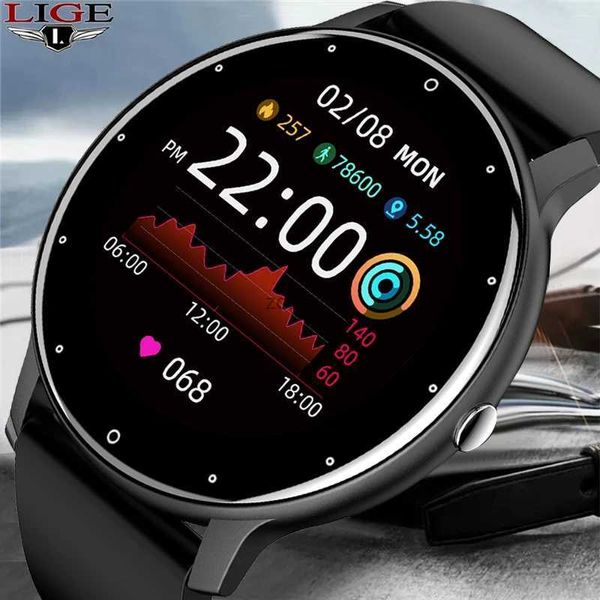 Smart Watches LIGE 2023 Neue Smart Watch Männer Voller Touchscreen Sport Fitness Uhr IP67 Wasserdichte Bluetooth Für Android ios smartwatch Männer + box