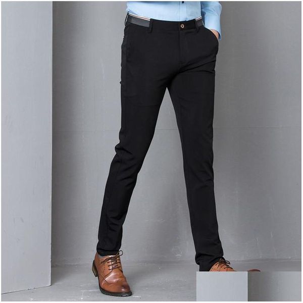 Мужские брюки черные эластичные узкие классические брюки мужские вечерние офисные официальные мужские костюмы брюки-карандаш деловые облегающие повседневные мужские брюки Dro Dhy5N