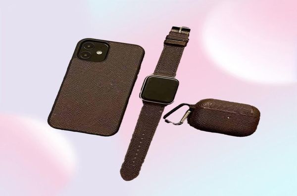 Набор из 3 модных чехлов для телефонов для iPhone 14 13 12 Pro max mini 11 11Pro X XS XR XSMAX из искусственной кожи AirPods, дизайнерский чехол для часов watchban2366223