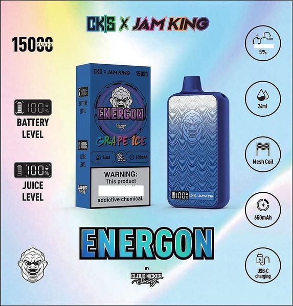 Jam King CKS vapers puff 15000 15K электронная сигарета Одноразовая коробка для вейпа 24 мл Электронный сок 12 вкусов Никитовая соль 2% 3% 5% Сетчатая катушка светодиодного экрана 650 мАч Аккумуляторная батарея