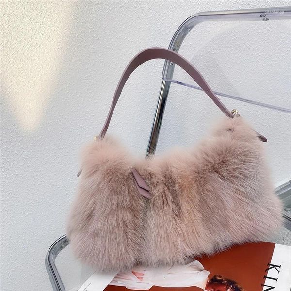 Taille Taschen 2024 Herbst/Winter Unterarm Tasche Echthaar Version Pelz Gespleißt Handtasche mit neuartigen Pull Lock Design für frauen Stil