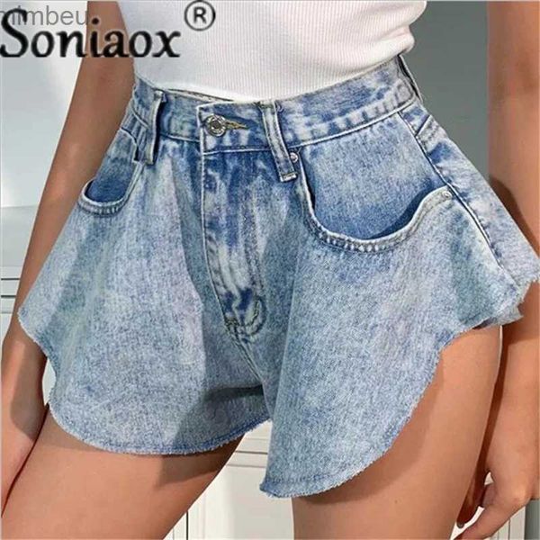 Shorts femininos 2021 verão feminino casual rasgado denim shorts sexy cintura alta plissado hem solto ruched jean curto feminino moda rua roupas l240119