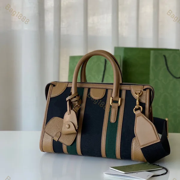 Borsa Boston da donna di nuova moda Color Block Borsa a tracolla in tela da donna di alta qualità europea con strato di testa in pelle bovina Borsa di alta qualità di marca 10A