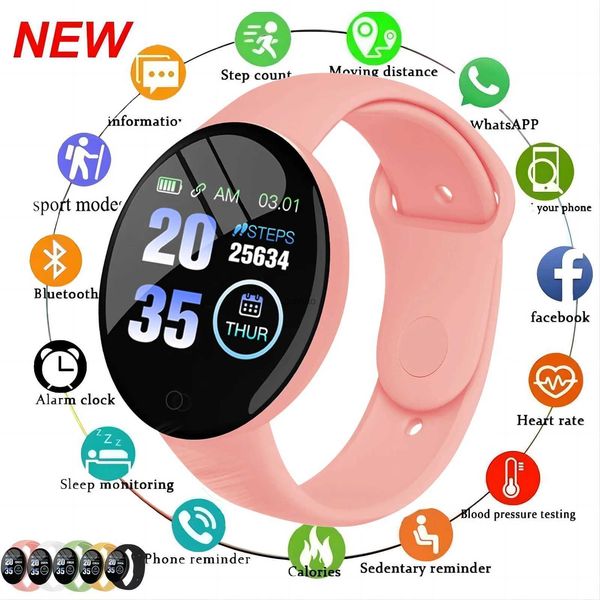 Relógios inteligentes D18 Relógio inteligente monitor de frequência cardíaca masculino feminino smartwatch redondo fitness relógios digitais para homens mulheres pulseira de banda PK D20 Y68