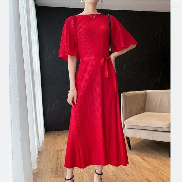 Lässige Kleider von Miyake, plissiert, Designer-Stil, elegantes formelles Abendkleid, hochwertige Schnürung, lockeres Maix