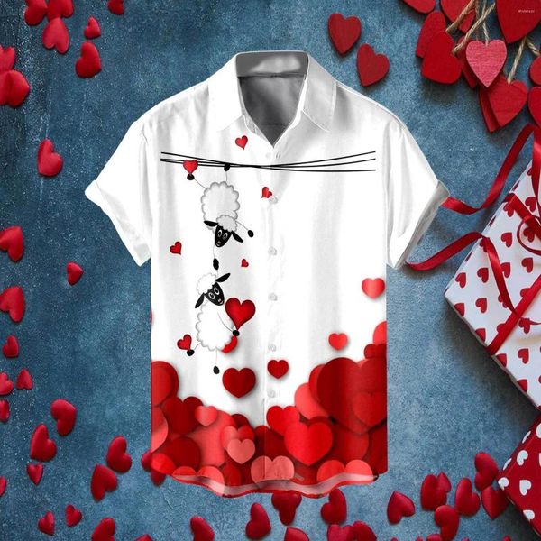 Camicie casual da uomo San Valentino stampato Abbigliamento da festa per le vacanze Camicia da uomo con colletto rovesciato Top grande 1 spiaggia