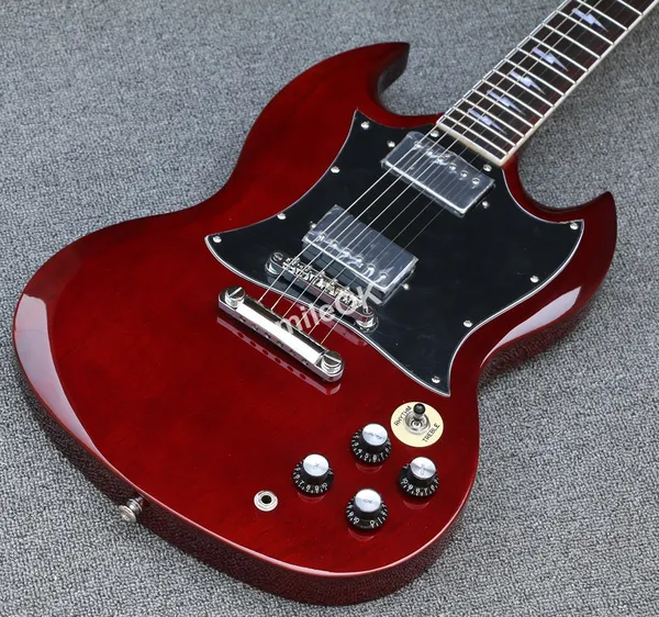 Angus Young Guitar AC/DC intarsiati Cherry Red Tastiera in palissandro scuro Chitarre cinesi Strumento musicale Disponibile